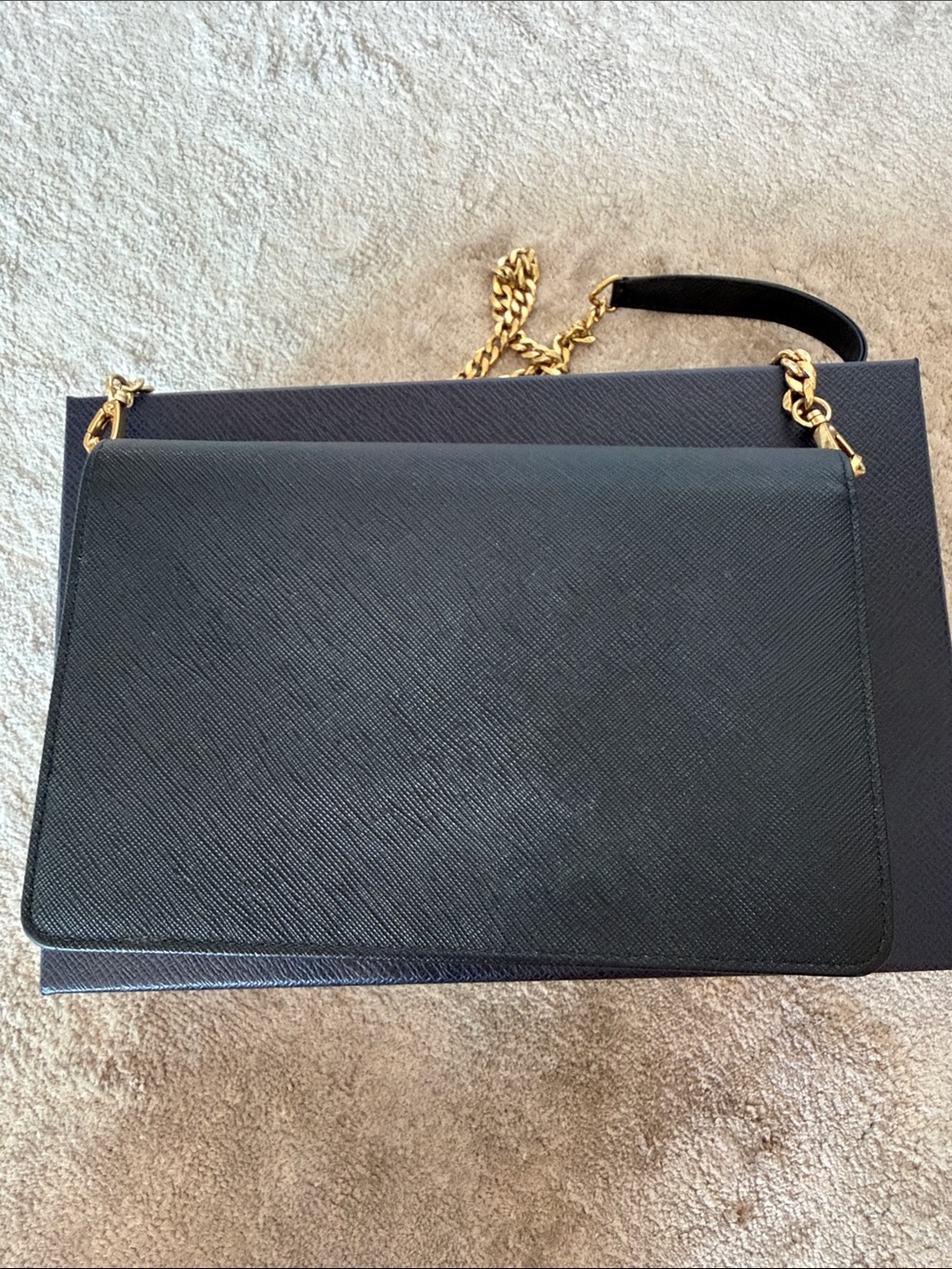 Prada Black Saffiano Leather Chain Shoulder Bag with Gold Hardware - Picture 2 of 4